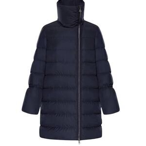 Moncler Lobelia Down Puffer Coat size S Quilted Black Bell Sleeves Midi